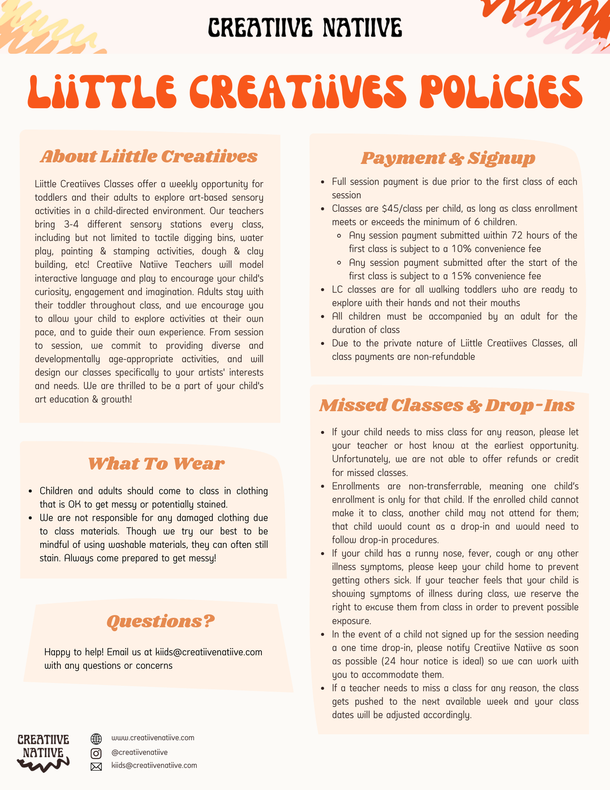 Private Liittle Creatiives Class - Single Class